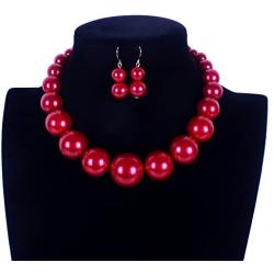 KOSMOS-LI Large Style Big Imitate Pearl Strand Choker Necklace with Earrings Set