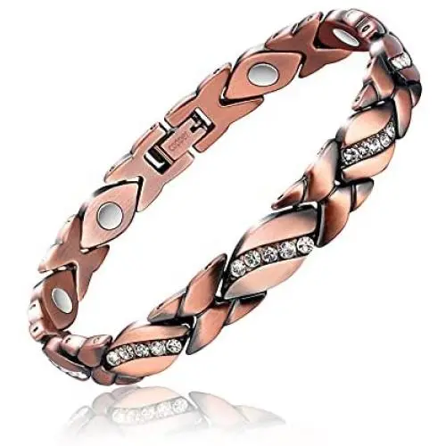 Copper Bracelet for Women Magnetic Arthritis Therapy Bracelets for Pain Crystal Link Chain Charm Jewelry Gift 3500 Gauss Magnets with Adjust Tool Copper Bracelet for Women Magnetic Arthritis Therapy Bracelets for Pain Crystal Link Chain Charm Jewelry Gift 3500 Gauss Magnets with Adjust Tool