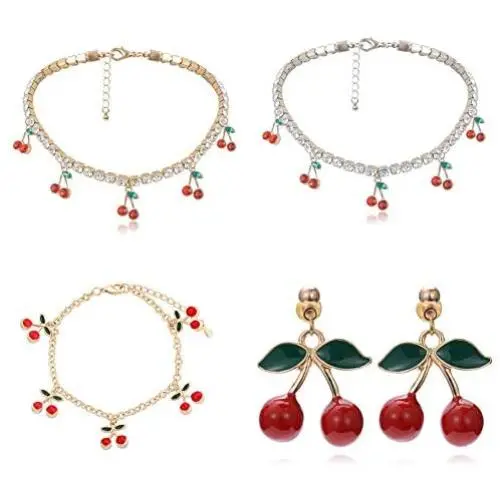 Cherry Tennis Chain Necklace Bracelet Earrings Set Shining Crystal Fruits Choker Necklace Bohemian Cherry Charm Bling Hip Hop Necklace Bracelet Set for Women Girls Jewelry Cherry Tennis Chain Necklace Bracelet Earrings Set Shining Crystal Fruits Choker Necklace Bohemian Cherry Charm Bling Hip Hop Necklace Bracelet Set for Women Girls Jewelry