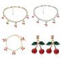 Cherry Tennis Chain Necklace Bracelet Earrings Set Shining Crystal Fruits Choker Necklace Bohemian Cherry Charm Bling Hip Hop Necklace Bracelet Set for Women Girls Jewelry