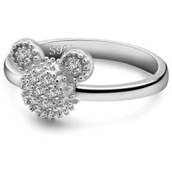 Dankadi 925 Silver Ring Female Matte Design Mickey Rings 6-9# Size Real Solid Silver Glamour Jewelry Birthday Gift for Girls