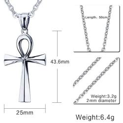 VNOX Stainless Steel Egyptian Key of Life Ankh Cross Pendant Necklace for Men Women,3 Color,Free Chain 20''
