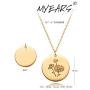 MYEARS Women Coin Necklaces Gold Birth Month Flower Bouquet Disc Round Medal Pendant Engraved Floral 14K Gold Plated Combined Personalized Jewelry Birthday
