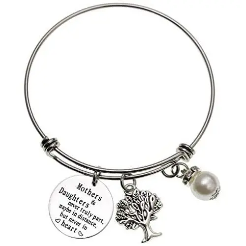 Mother Daughter Bracelets Gifts Mothers and Daughters Never Truly Part Maybe In Distance But Never In Heart Bangle Bracelet Christmas Mothers Day Gift Mom Present