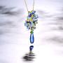 Santuzza Blue Flower Gold Plating Pendant Genuine 925 Sterling Silver Gorgeous Dangle Glass Handmade Enamel Dangle Jewelry For Women