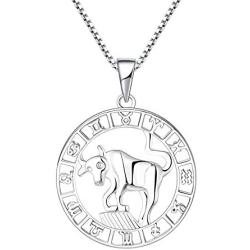 YL Constellation Necklace 925 Sterling Silver Zodiac Jewelry Astrology Disc Horoscope Pendant 18K White Gold Plated,Box Chain