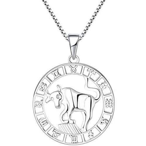 YL Constellation Necklace 925 Sterling Silver Zodiac Jewelry Astrology Disc Horoscope Pendant 18K White Gold Plated,Box Chain