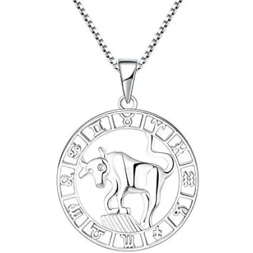 YL Constellation Necklace 925 Sterling Silver Zodiac Jewelry Astrology Disc Horoscope Pendant 18K White Gold Plated,Box Chain