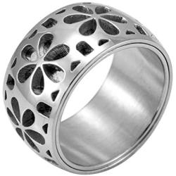 555Jewelry Stainless Steel Daisy Flowers Full Bloom Memorable Band Ring