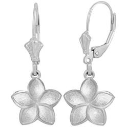 Matte Finish 925 Sterling Silver Hawaiian Flower Plumeria Dangle Earrings (Small)