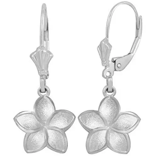 Matte Finish 925 Sterling Silver Hawaiian Flower Plumeria Dangle Earrings (Small) Matte Finish 925 Sterling Silver Hawaiian Flower Plumeria Dangle Earrings (Small)