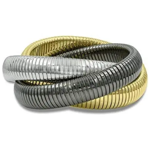 Caratina 14k Gold Plated, black Rhodium plated and rhodium plated triple omega ring intertwined fashion joy stackable trinity bracelet for women Caratina 14k Gold Plated, black Rhodium plated and rhodium plated triple omega ring intertwined fashion joy stackable trinity bracelet for women