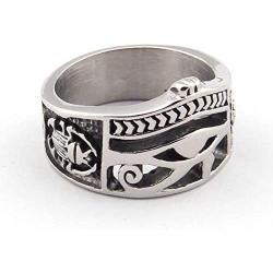 Gungneer Stainless Steel Wedjat Eye of Horus Ring Scarab God of Egypt Pyramid Ancient Vintage Jewelry US Size 7-13