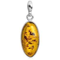 Honey Amber Sterling Silver Oval Pendant Necklace Chain 18