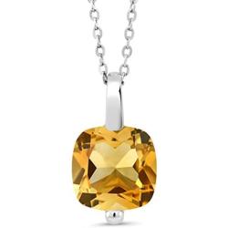 Gem Stone King 925 Sterling Silver Yellow Citrine Pendant Necklace (3.22 Ct Cushion Cut 10MM, 3.22 Ct Cushion with 18 Inch Silver Chain)