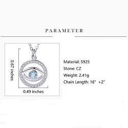 925 Sterling Silver Blue Evil Eye In Circle Teardrop CZ Pendant Necklace, ,Rolo Chan 16''+2''
