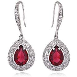 CZ Teardrop Earrings for Women - Sterling Silver Bridal Pear Shape Cubic Zirconia Crystal Rhinestone Fishhook Dangle Drop Earrings for Bride Bridesmaids Wedding Party Prom Fashion Costume Jewelry