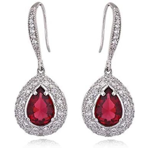 CZ Teardrop Earrings for Women - Sterling Silver Bridal Pear Shape Cubic Zirconia Crystal Rhinestone Fishhook Dangle Drop Earrings for Bride Bridesmaids Wedding Party Prom Fashion Costume Jewelry