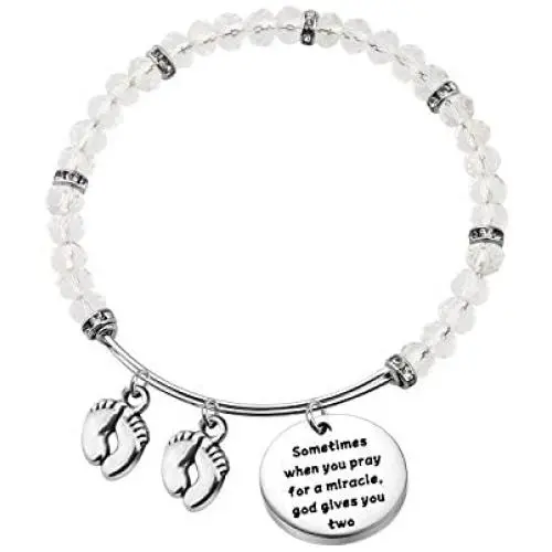 AKTAP Twin Mom Bracelet Twins Jewelry Sometimes When You Prayer for a Miracle God Gives You Two Mom of Twins Gift Twins Footprint Charm Expandable Bracelet AKTAP Twin Mom Bracelet Twins Jewelry Sometimes When You Prayer for a Miracle God Gives You Two Mom of Twins Gift Twins Footprint Charm Expandable Bracelet