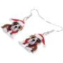 DOWAY Acrylic Christmas Hat Suits French Bulldog Earrings Pet Dog Dangle Drop Jewelry for Women Girls Charm Gift