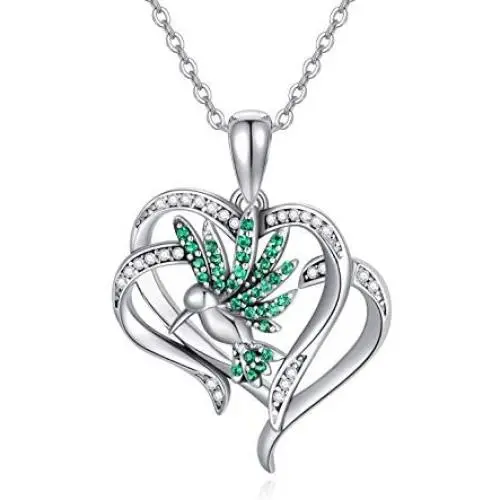 PEIMKO Hummingbird Necklace Sterling Silver Double Heart Pendant Necklace Bird Inspirational Jewelry for Women Girl PEIMKO Hummingbird Necklace Sterling Silver Double Heart Pendant Necklace Bird Inspirational Jewelry for Women Girl