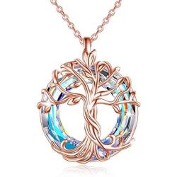 TOUPOP Rose Gold Tree of Life Necklace Sterling Silver Mom Gifts from Daughter Family Tree Necklace Jewelry Gifts for Mom Women Teen Girls Birthday Friend Mothers Day