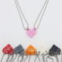 2Pcs Cute Love Heart Brick Pendant Necklace Heart Shaped Pendant Made with 2 Two Piece Brick for Couples Friendship Necklace Brick Elements Valentines Day Jewelry