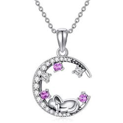 PEIMKO Lucky Elephant Necklace Elephant On The Moon Cute Animal Pendant Necklace Elephant Jewelry for Women Girl