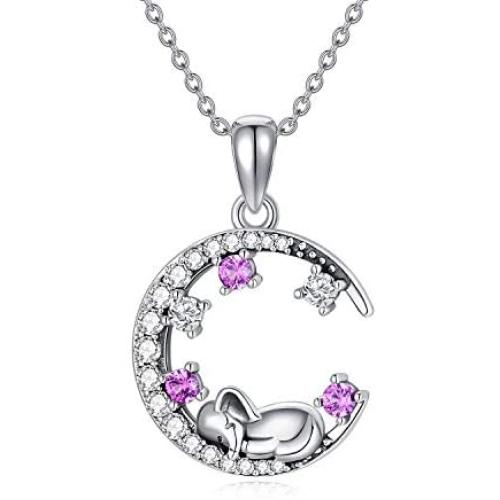 PEIMKO Lucky Elephant Necklace Elephant On The Moon Cute Animal Pendant Necklace Elephant Jewelry for Women Girl