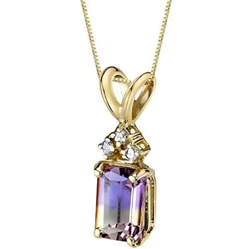 14 Karat Yellow Gold Emerald Cut 1.00 Carats Ametrine Diamond Pendant 14 Karat Yellow Gold Emerald Cut 1.00 Carats Ametrine Diamond Pendant