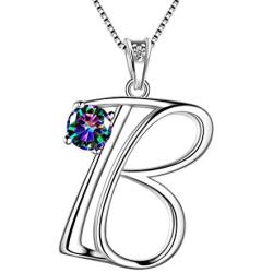 Aurora Tears 925 Sterling Silver Initial 26 Letter Customized Birthstone Necklace Women Crystal Mystic Rainbow Topaz Pendant Personalized Name Birthday Jewelry