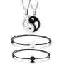 VNOX 4 Pcs Couples Puzzle Necklace with Relationship Pinky Pomise Distance Yin yang Bead Bracelets for for Best Friends Couples Family Women Mens Teen Girls