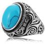MZC Jewelry Vintage Oval Statement Synthetic Turquoise Ring Stainless Steel Ring Size 8 to 12 for Men Women Birthday Party