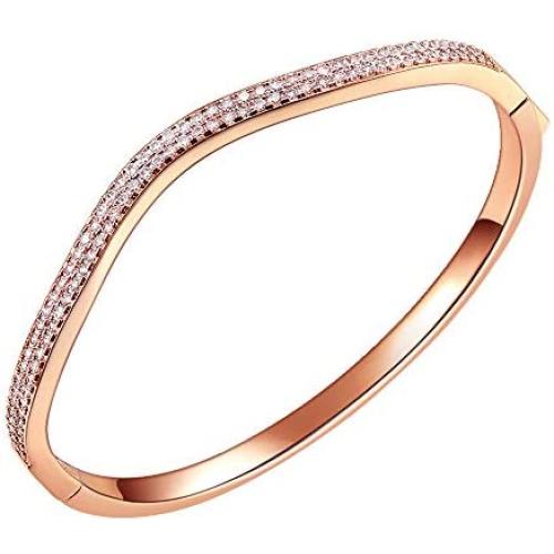 Lavencious Hinged Bangle Bracelet Paved with Two Rows of Cubic Zirconia 7 Inches for Women