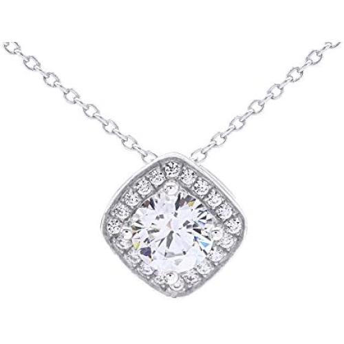 Jewel Zone US Minimalistic Design & Elegant Style Cubic Zirconia Vintage Halo Pendant Necklace Sterling Silver