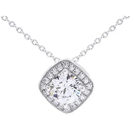 Jewel Zone US Minimalistic Design & Elegant Style Cubic Zirconia Vintage Halo Pendant Necklace Sterling Silver