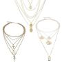 NSLS 3 Pieces Dainty Layered Choker Necklace Red Rhinestone Multilayer Gold Long Chain Crystal Cross Pendant Necklaces for Women Girls