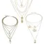 NSLS 3 Pieces Dainty Layered Choker Necklace Red Rhinestone Multilayer Gold Long Chain Crystal Cross Pendant Necklaces for Women Girls