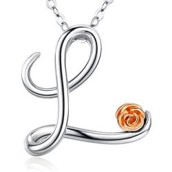 Aniu Initial Letter Necklace for Women, Sterling Silver Cursive Script Name Pendant, Alphabet Personalized Charm Jewelry Gift (Letter L)