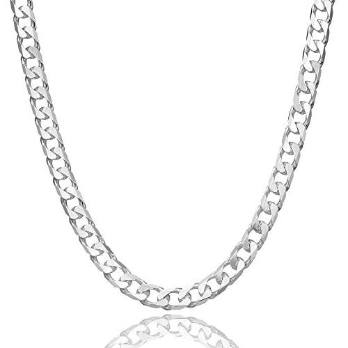 5mm thick solid sterling silver 925 Italian flat diamond cut Cuban curb cable link chain necklace chocker with lobster claw clasp - inch 14''/35cm, 16''/40cm, 18''/45cm, 20''/50cm, 22''/55cm, 24''/60cm