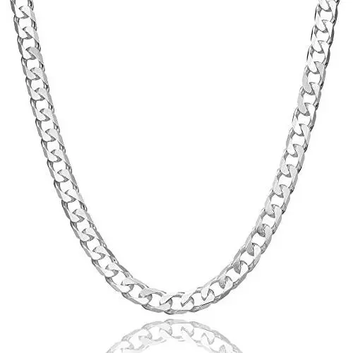 5mm thick solid sterling silver 925 Italian flat diamond cut Cuban curb cable link chain necklace chocker with lobster claw clasp - inch 14''/35cm, 16''/40cm, 18''/45cm, 20''/50cm, 22''/55cm, 24''/60cm 5mm thick solid sterling silver 925 Italian flat diamond cut Cuban curb cable link chain necklace chocker with lobster claw clasp - inch 14''/35cm, 16''/40cm, 18''/45cm, 20''/50cm, 22''/55cm, 24''/60cm