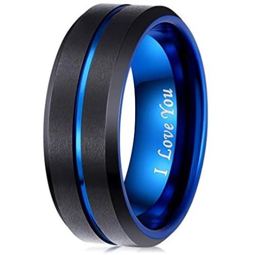 LaurieCinya Tungsten Carbide Ring Men Women Wedding Band Engagement Ring 8mm Comfort Fit Engraved ‘I Love You’