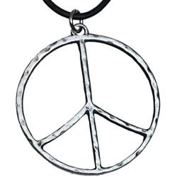 Trilogy Jewelry Pewter Hammered Peace Sign Large Pendant on Leather Necklace