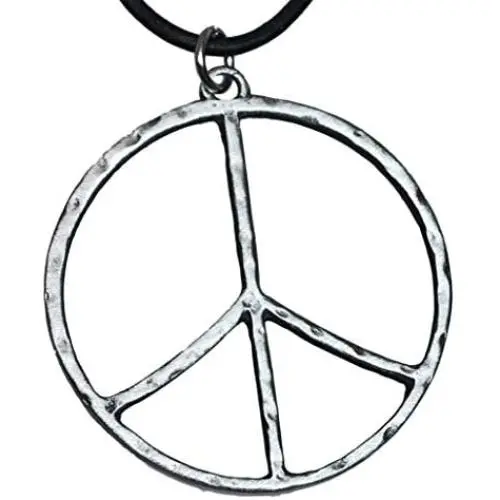 Trilogy Jewelry Pewter Hammered Peace Sign Large Pendant on Leather Necklace Trilogy Jewelry Pewter Hammered Peace Sign Large Pendant on Leather Necklace