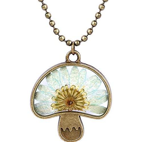 Retro Vintage Dry Flower Transparent Resin Dry Flower Pendant Statement Cocktail Party Necklace