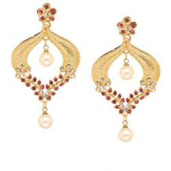 Bindhani Bollywood Fashion Jewellery Traditional Ethnic Bridal Bride Bridesmaid Gold Plated Chandbali Indian Wedding Kundan Stone Faux Pearl Dangle Drop Earrings Jewelry For Women