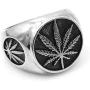 SAINTHERO Mens Vintage Stainless Steel Ring Weed Marijuana Cannabis Leaf Symbol Rock Punk Hip-hop Jewelry Size 7-15