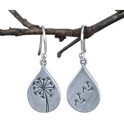 925 Sterling Silver Dandelion Drop Earrings for Women Teen Girls Water Drop Silver Flower Mountain Tree Dangle Earrings Jewelry Gifts for Mom Lover