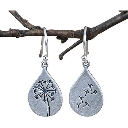 925 Sterling Silver Dandelion Drop Earrings for Women Teen Girls Water Drop Silver Flower Mountain Tree Dangle Earrings Jewelry Gifts for Mom Lover