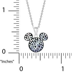 Disney Mickey Mouse Jewelry for Women, Silver Plated Pave Crystal Pendant Necklace